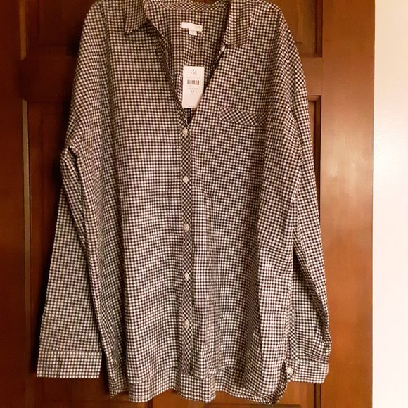 J.Jill black + white gingham check tunic shirt large tall $69 - Picture 1 of 2
